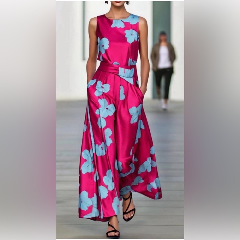 NWT bright colored floral maxi dress with pockets - L